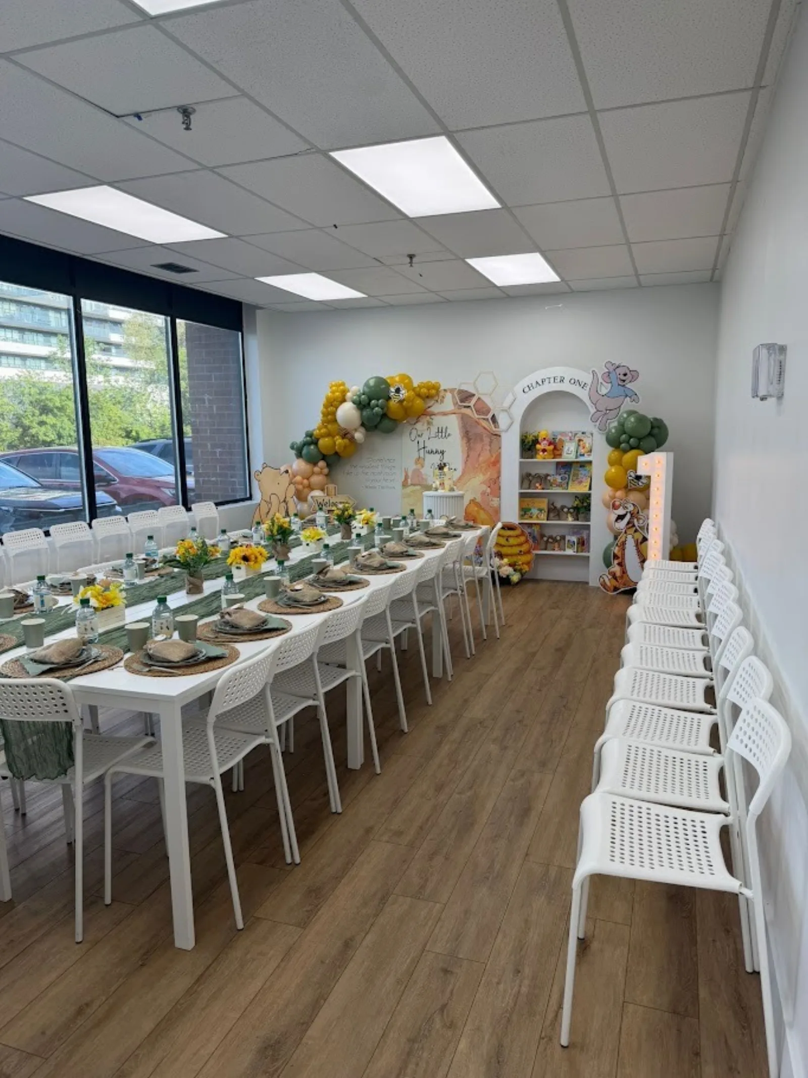 Winnie the Pooh themed birthday party room at Fun Factory Play Café