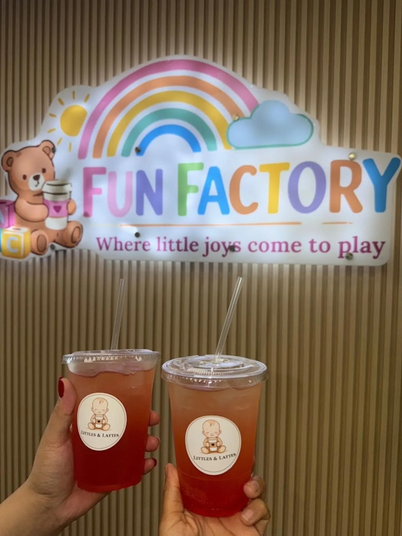 Iced drinks from Littles & Lattés Café inside Fun Factory Play Café